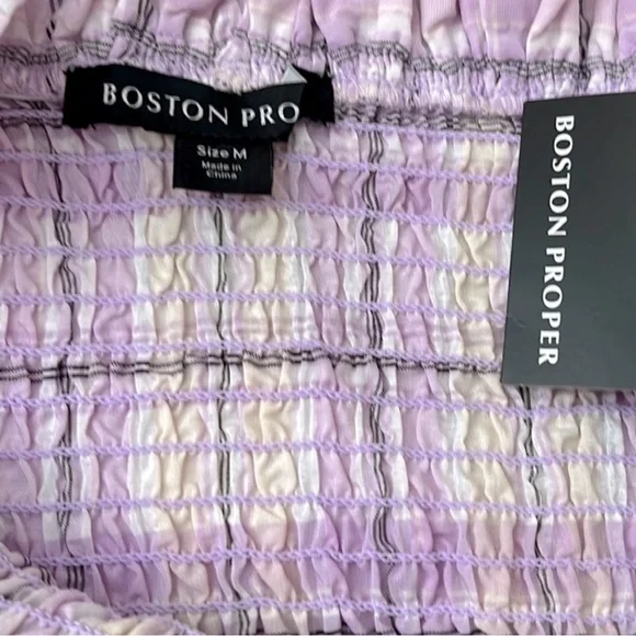 NWT Boston Proper Smocked Plaid Seersucker Dress In Lilac‎ And White. so … - Picture 15 of 15